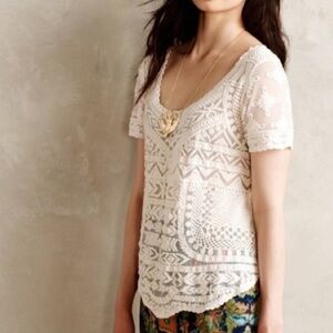 Anthropologie Meadow Rue Lace Short Sleeve Top
